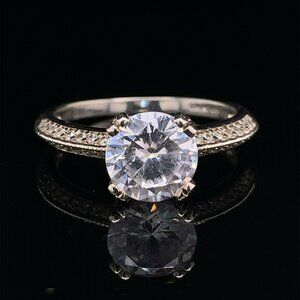 Estate Sterling Silver‎ & Cubic Zirconia Engagement Style Size 8 Ring! 29